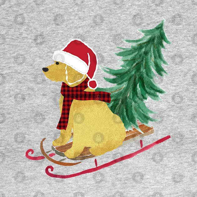 Goldendoodle Christmas Sled Bringing Home The Tree by EMR_Designs